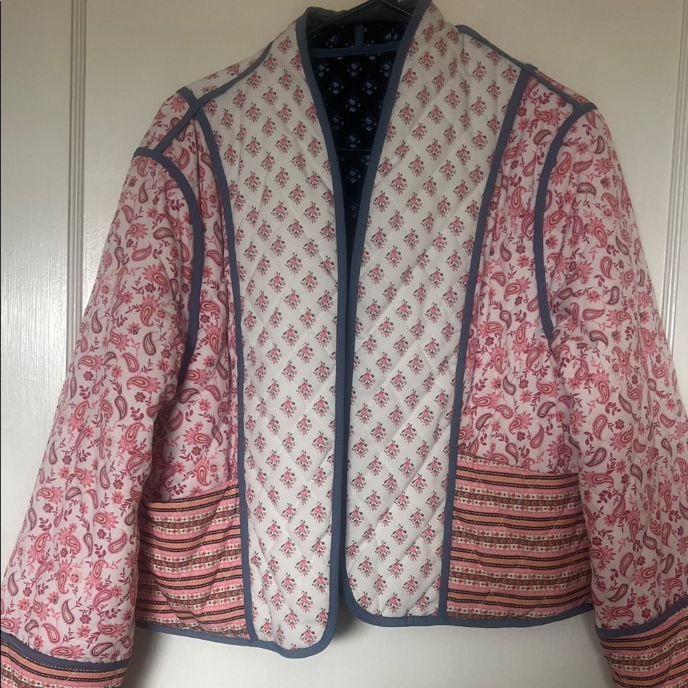 Patterned Navy Open-Front Quilted Jacket - Picture 3 of 5